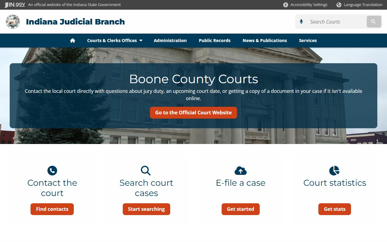 Boone County dissolution of marriage court directory page