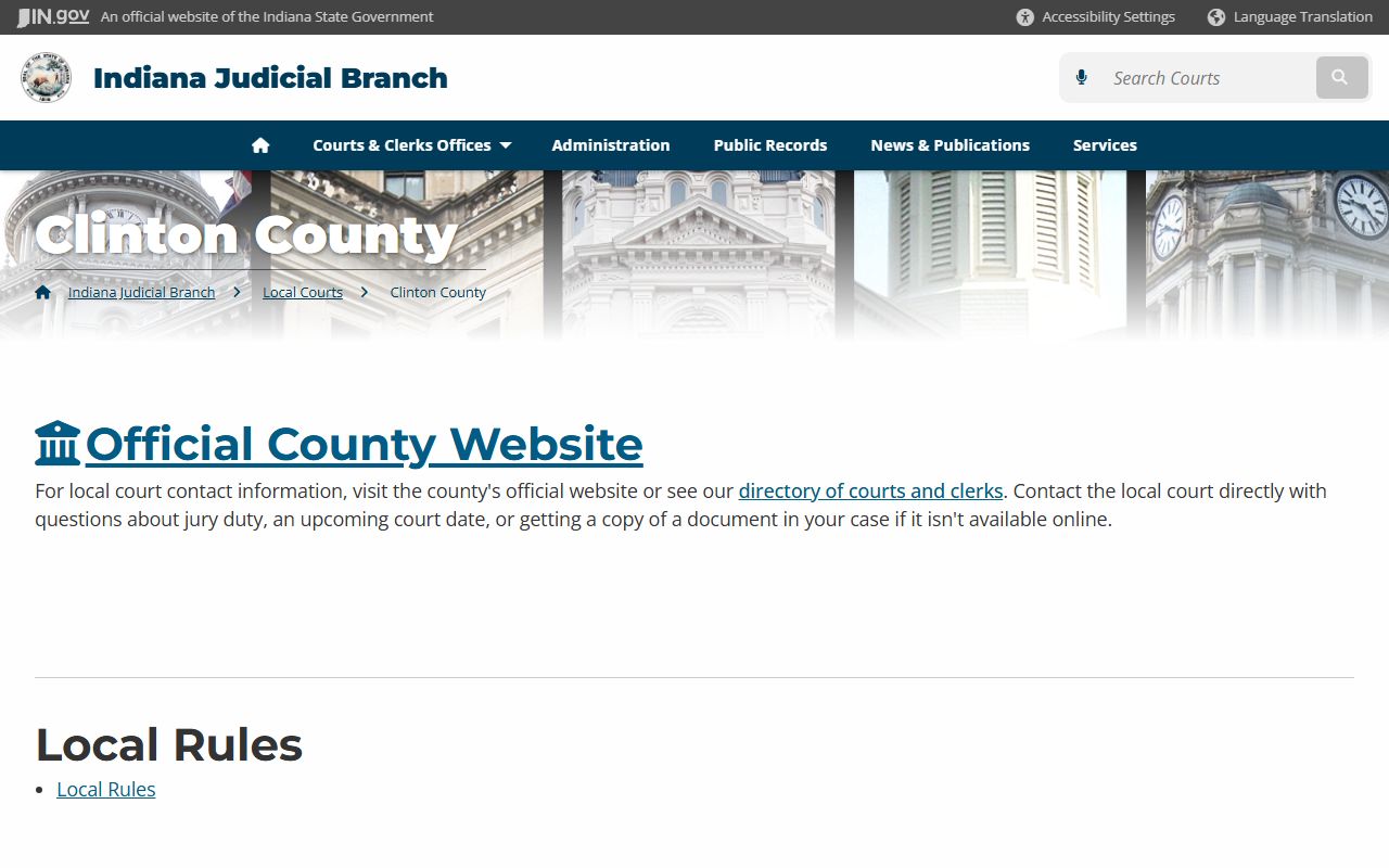 Indiana courts local page for Clinton County dissolution of marriage cases