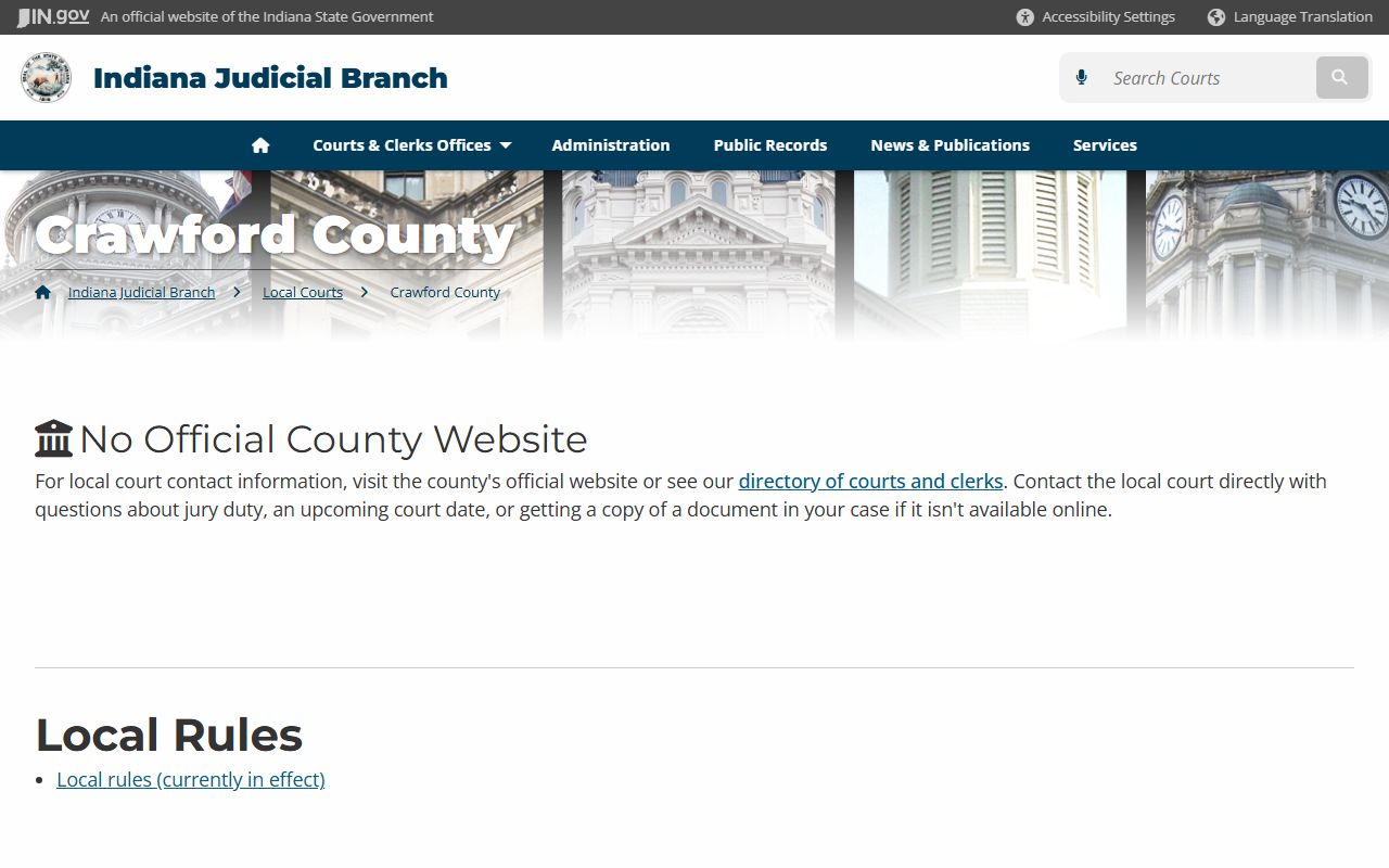 Indiana courts listing for Crawford County dissolution of marriage cases
