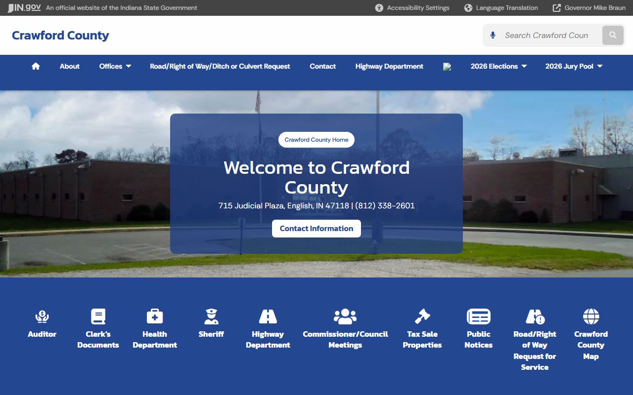 Crawford County Indiana government website for dissolution of marriage records