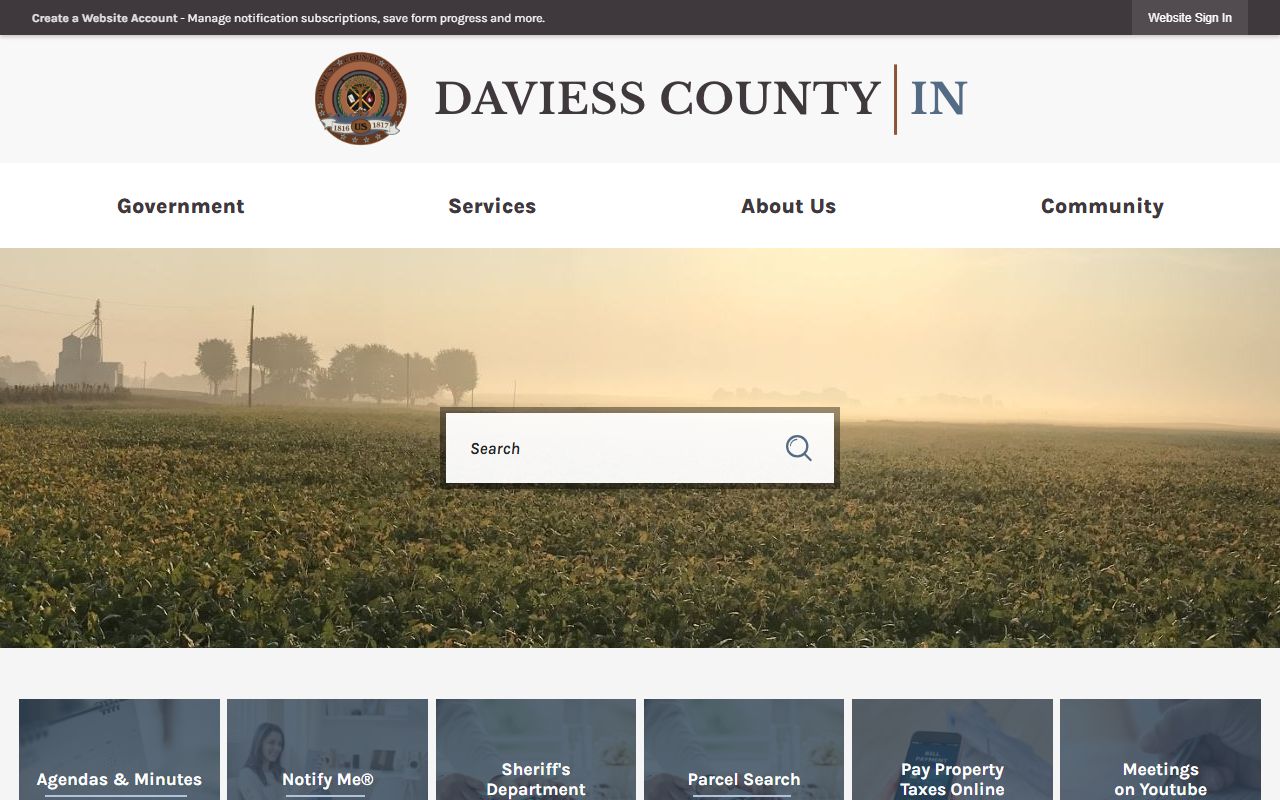 Daviess County government website showing dissolution of marriage resources