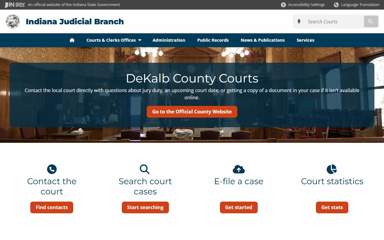 Indiana courts local listing for DeKalb County dissolution of marriage cases