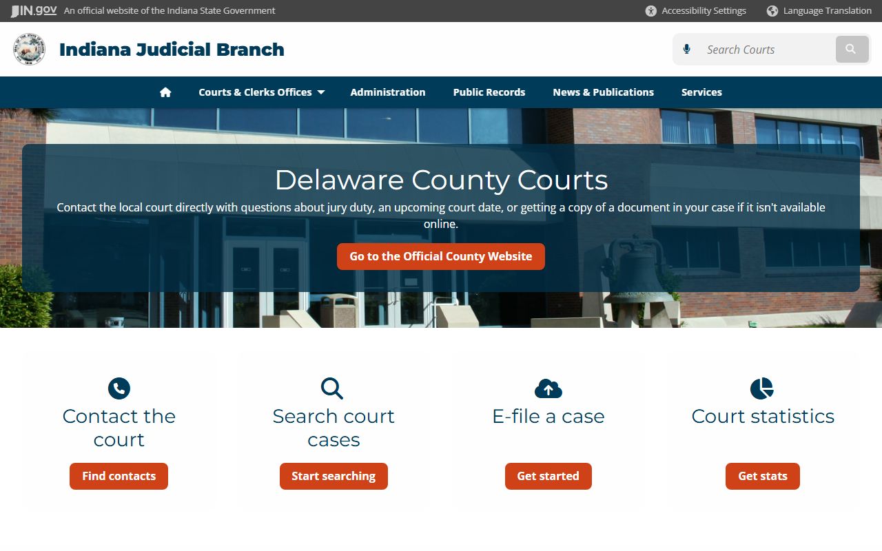 Indiana courts local page for Delaware County dissolution of marriage records