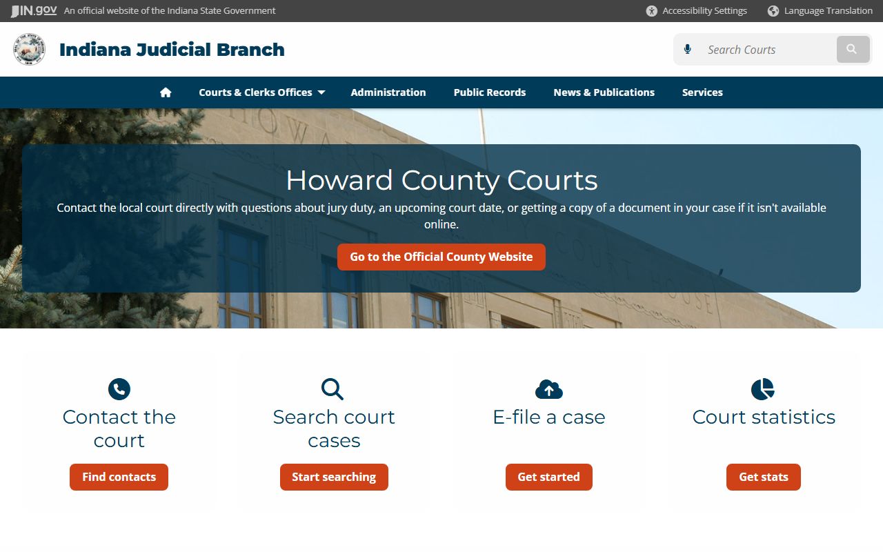 Howard County dissolution of marriage court records page at Indiana courts local directory