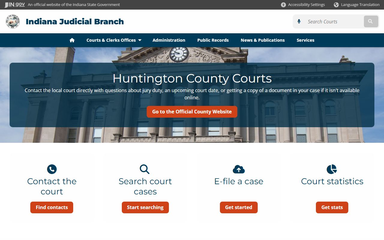 Huntington County dissolution of marriage court records at Indiana courts local directory