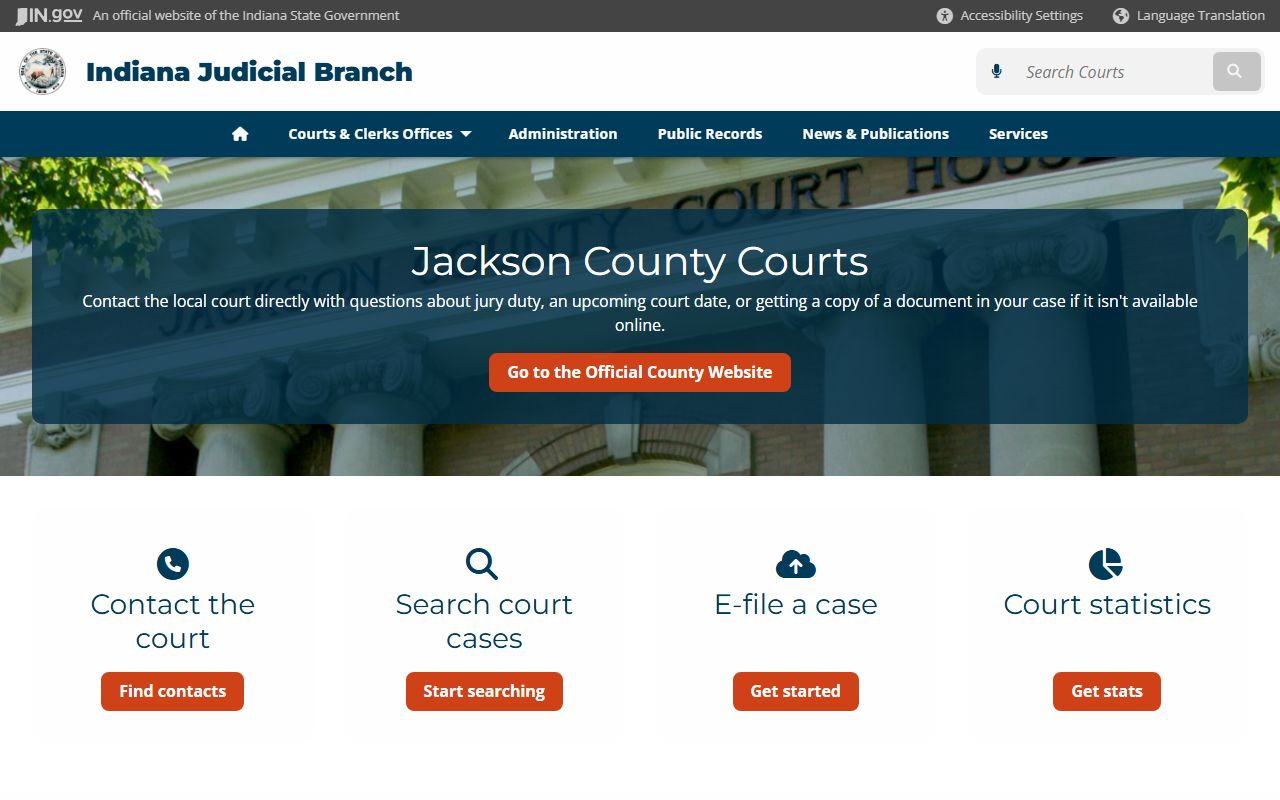 Jackson County dissolution of marriage court records at Indiana courts local directory