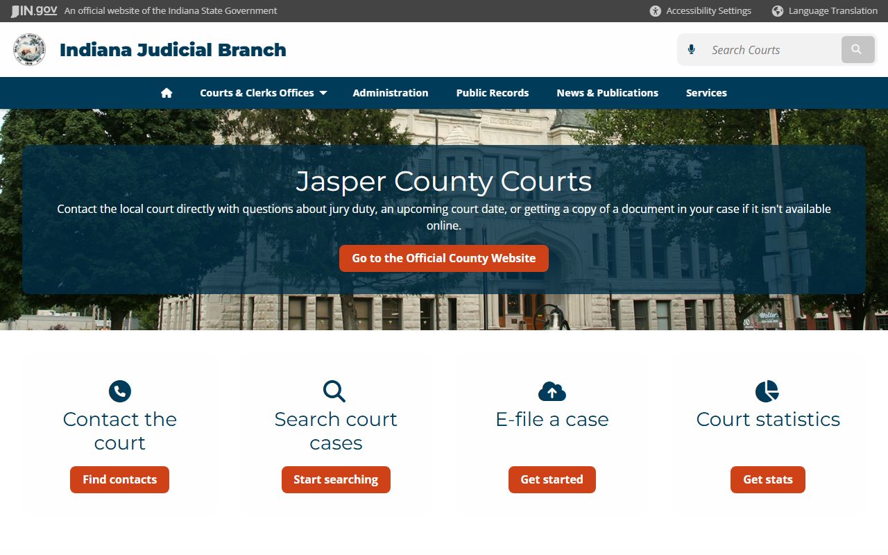 Jasper County dissolution of marriage records at Indiana courts local directory page