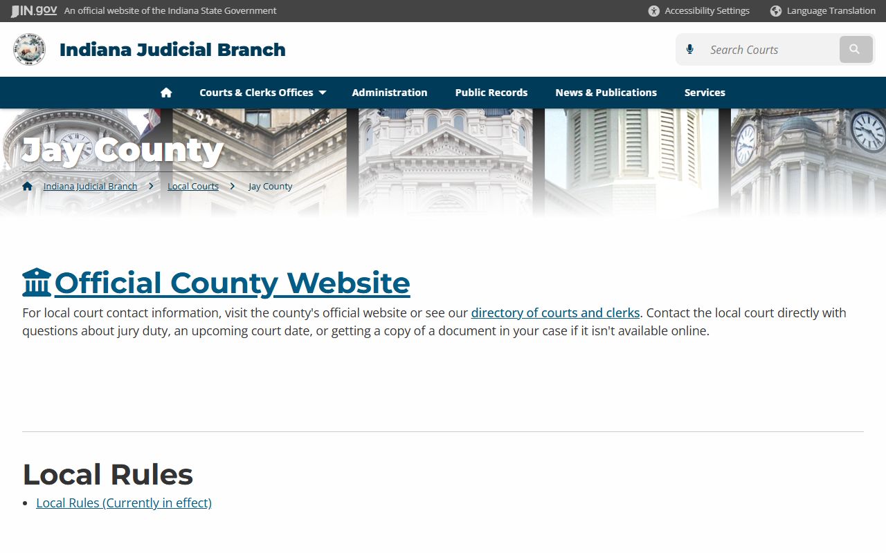 Jay County dissolution of marriage court records at Indiana courts local directory