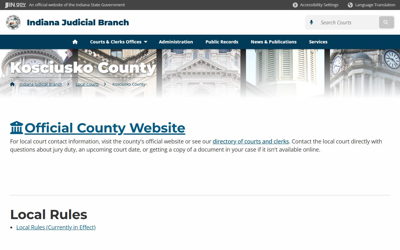Kosciusko County court records for dissolution of marriage in Warsaw Indiana