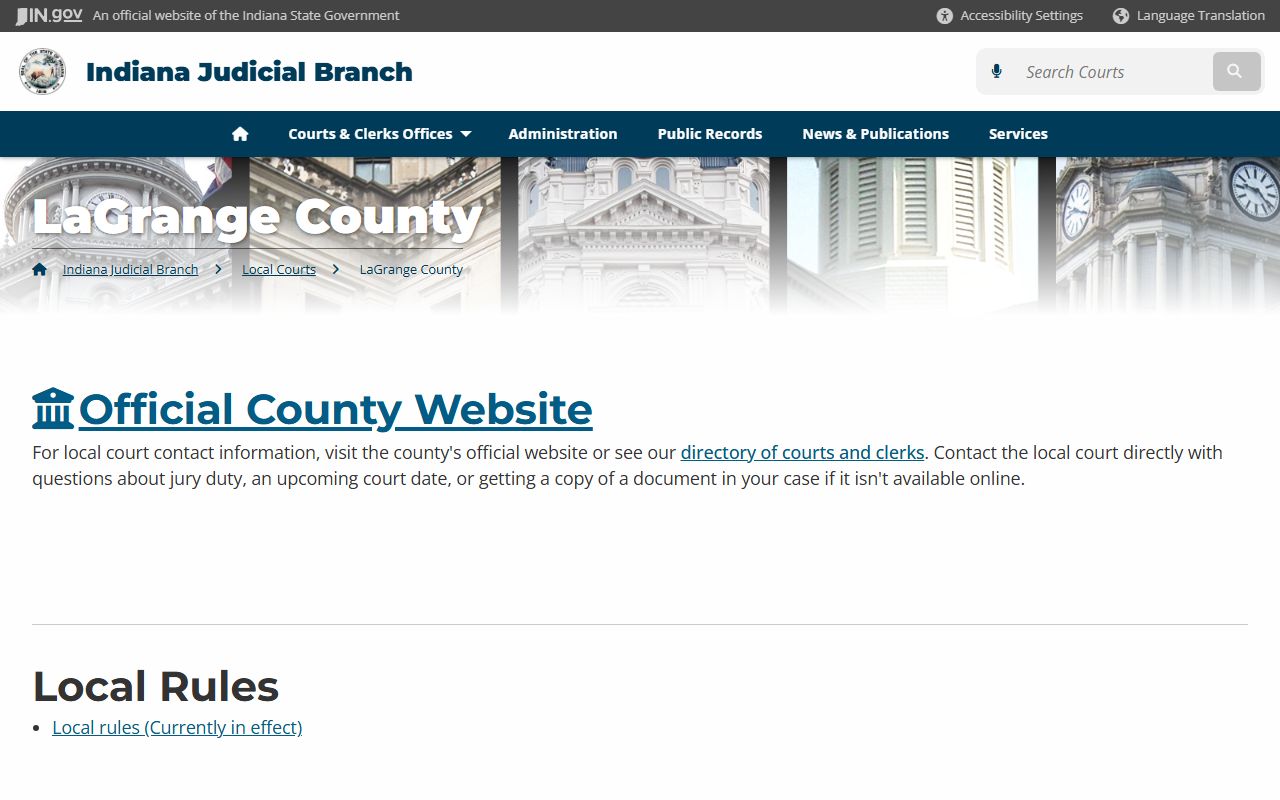 LaGrange County court records directory for dissolution of marriage cases