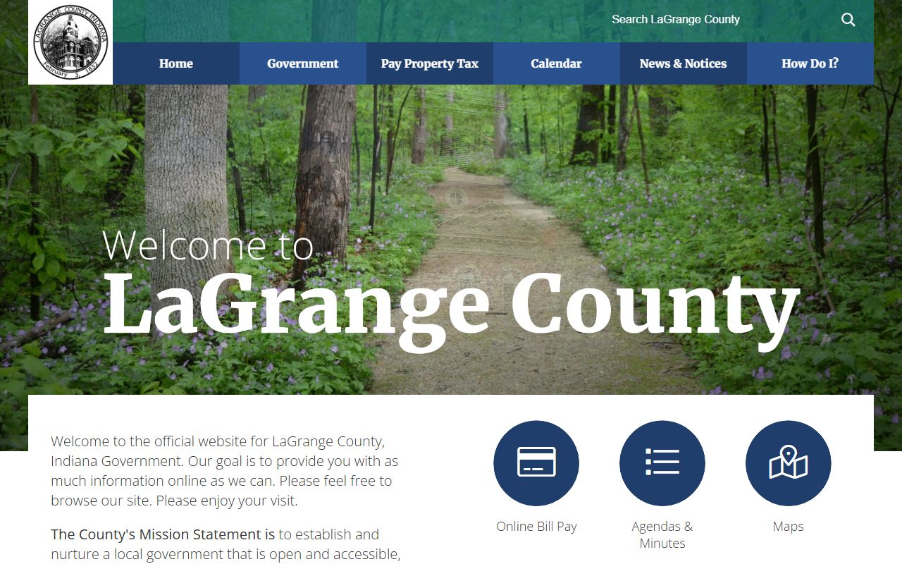 LaGrange County government website with clerk resources for dissolution of marriage