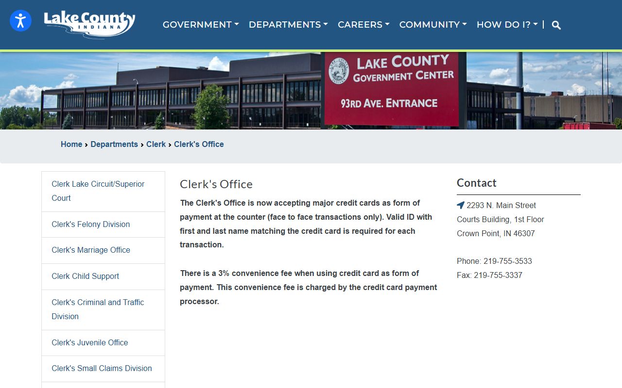 Lake County clerk office website for dissolution of marriage records in Crown Point Indiana