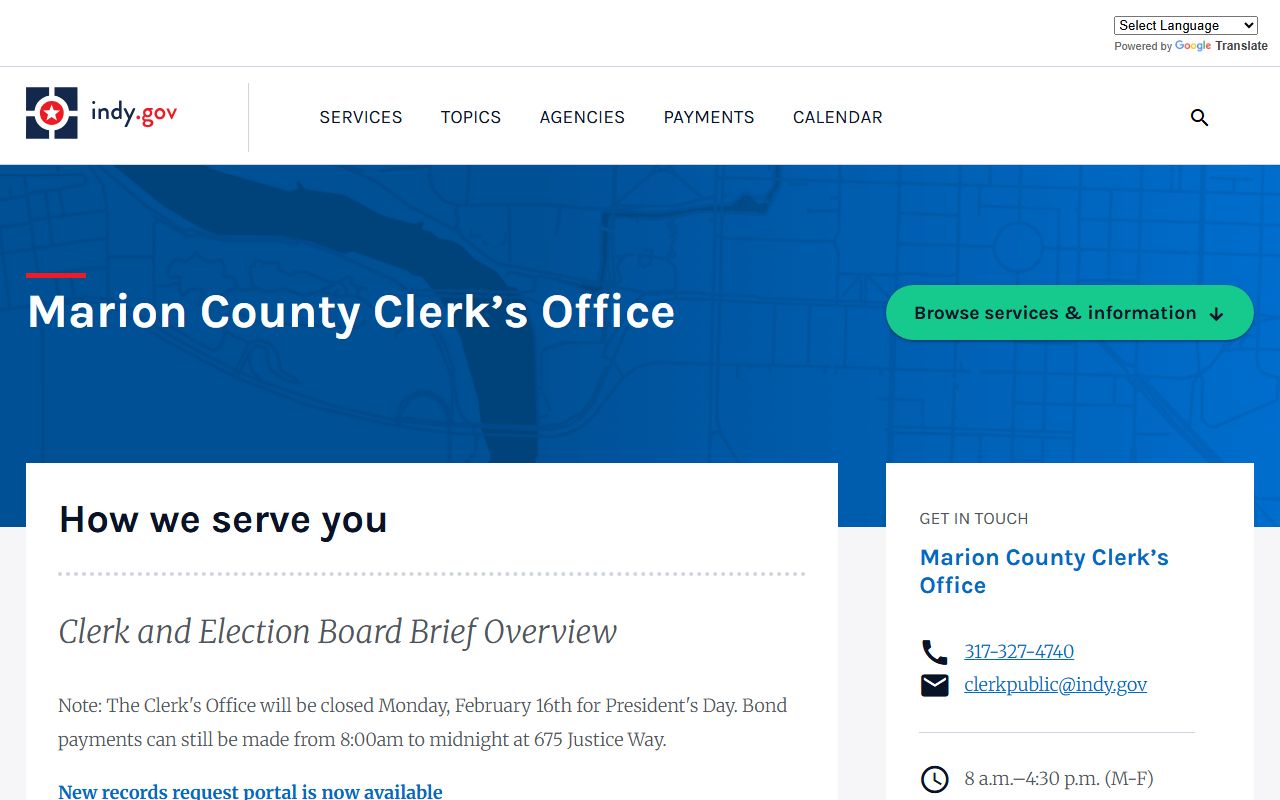 Marion County Clerk office website for dissolution of marriage records in Indianapolis Indiana
