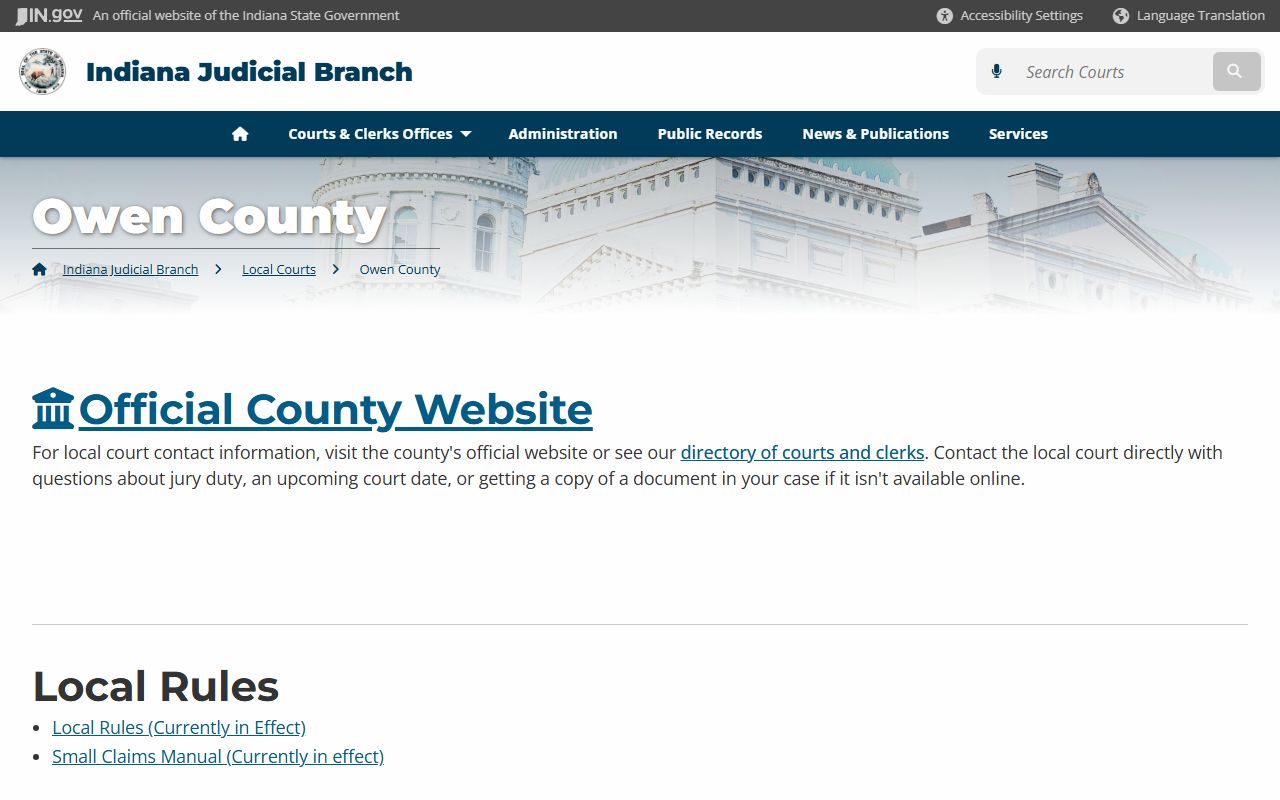 Owen County court records for dissolution of marriage