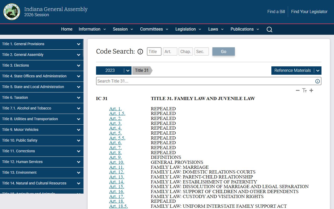 Indiana Code Title 31 family law statutes governing dissolution of marriage filings and records