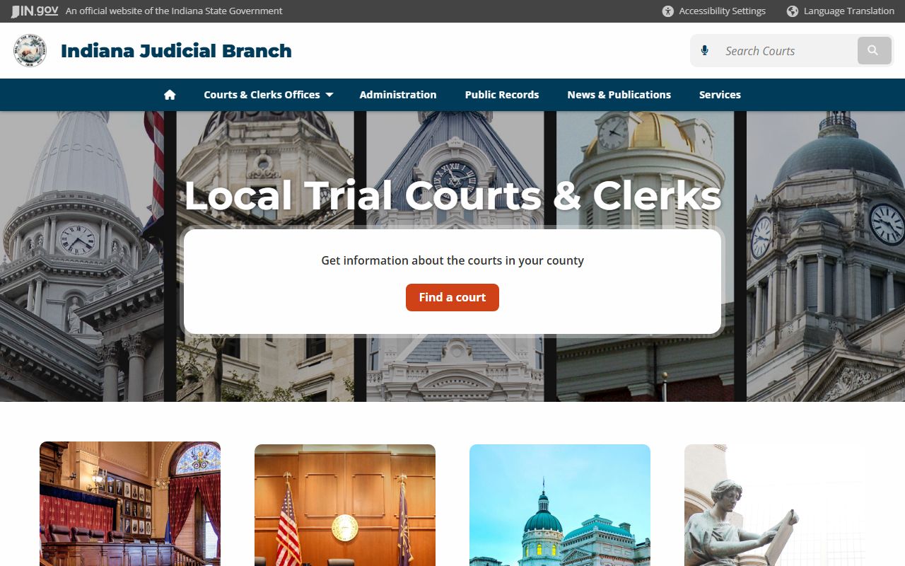 Indiana courts and clerks directory listing county clerk contacts for dissolution of marriage records